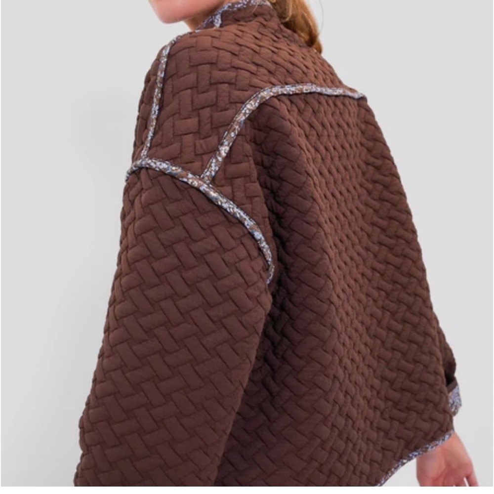 Tuckernuck Reversible Quilted Jacket Brown Floral Basketweave Hook Size XL - Picture 4 of 13